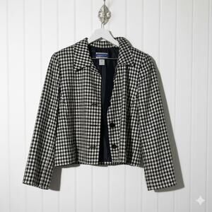 Pendleton Women’s Blazer 12 Black White Houndstooth Silk Blend Lined Jacket